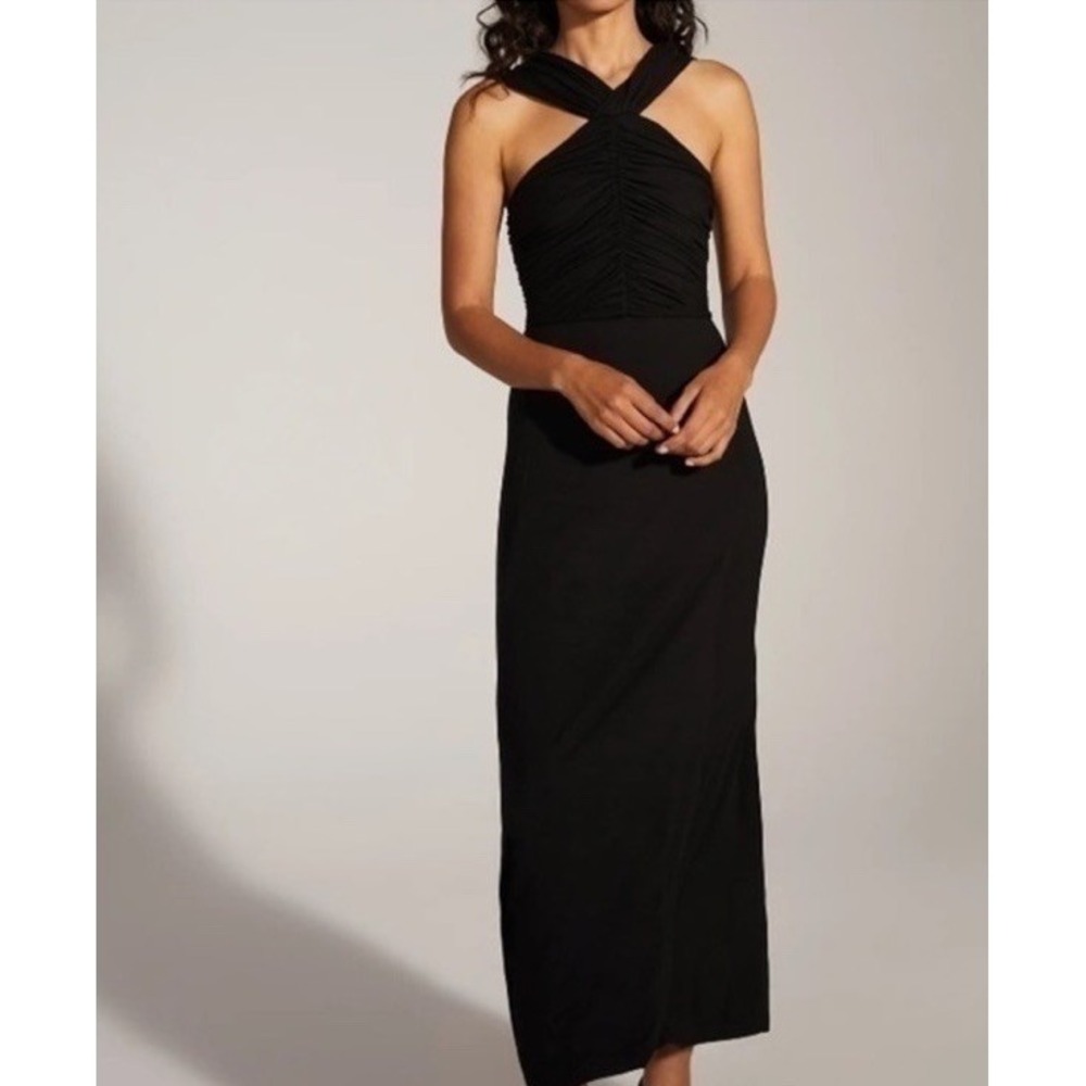 Favorite Daughter NWT Vivian Ruched Maxi Dress M Black Cutout Twist Quiet Luxury